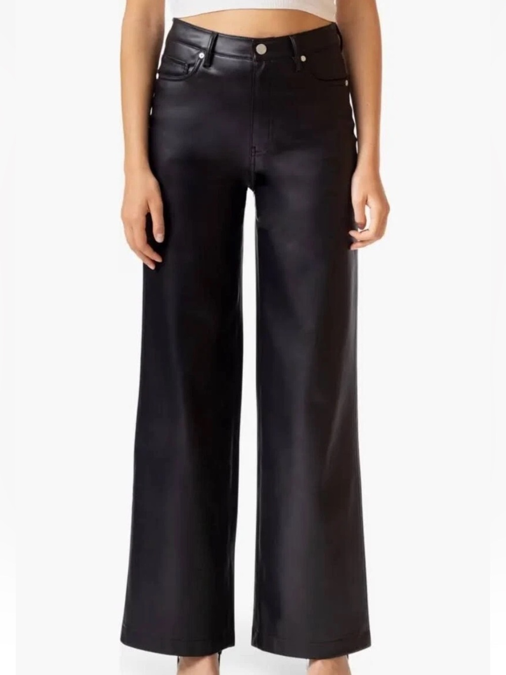 REVOLVE Blank NYC Black Faux Leather High-Waist Jeans NWOT SIZE 30 WAIST WideLeg